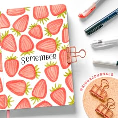 bullet journal september strawberry cover page ideas bullet journal laying on the desk filled with strawberry doodles and lettering inspiration for bullet journal beginners for your bullet journal ideas inspo page cover Cover Page Journal Ideas, Bullet Journal Themes 2024, May Journal Page, September Journal Page, Month Cover Page Bullet Journal, 2024 Journal Cover Page, September Cover Page Bullet Journal, Bullet Journal 2024 Cover Page, Bullet Journal Ideas Pages Monthly