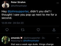 two tweets that are on the same page, one says peter stramm