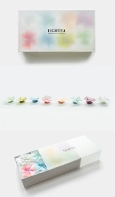 the packaging is designed to look like it has been painted with different colors and shapes