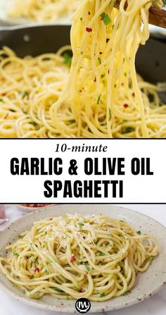 garlic and olive oil spaghetti in a skillet