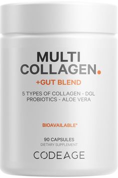 PRICES MAY VARY. 5 Types Collagen - Codeage Multi Collagen Gut Blend supplement capsules feature 5 types of collagen all-in-one from different food sources including grass-fed bovine hydrolyzed collagen peptides, chicken bone broth, eggshell membrane, and hydrolyzed fish collagen pills. This formula does not contain shellfish. Probiotics Supplement: This multi collagen formula also offers probiotics and licorice (DGL) to combine an advanced hydrolyzed collagen capsules formula with different str Collagen Pills, Peppermint Leaf, Digestive Supplements, Herbal Elixir, Coconut Oil Pulling, Slippery Elm, Probiotics Supplement, Peppermint Leaves, Healthy Joints