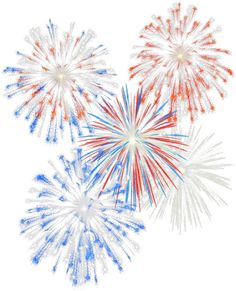 three colorful fireworks on a white background