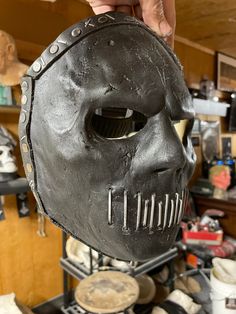 New from TonyBuckFX Studios is the Slipknot Jay Weinberg WANYK replica mask! Made with RD407 latex and real leather had a stretchy strap fits anyone....PLEASE ALLOW UP TO 16 WEEKS TO SHIP AS THEY ARE MADE TO ORDER Masks Halloween, Post-apocalyptic Full Face Black Mask, Adjustable Post-apocalyptic Mask, Slipknot Masks, Jay Weinberg, Dinosaur Mask, Helmet Hat, Scary Mask