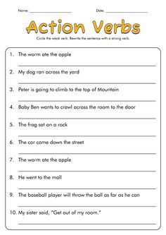 the worksheet for action verbs