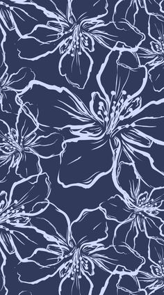 a blue and white flower pattern on a dark background, with the outlines of flowers