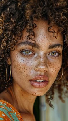 a woman with freckled hair and freckles on her face is looking at the camera