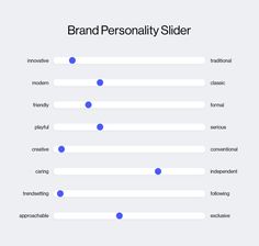 brand personality slider with attributes like innovative vs traditional, modern vs classic, … Brand Assets Style Guides, Brand Values Design, Human Branding, Personal Brand Identity, Fashion Business Plan, What Is Brand, Strong Branding, Personal Branding Inspiration, Personal Branding Identity