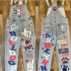 Homecoming Spirit Jeans School Pride Jeans Senior Jeans Spirit Jeans Football Jeans HOCO Jeans - Etsy Football Jeans, Hoco Jeans, Spirit Overalls, Checkered Overalls, Senior Painted Jeans, Spirit Jeans, Senior Year Things, Senior Jeans, Redo Clothes