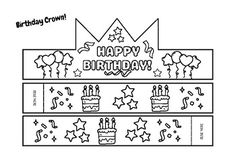 a birthday cake with candles and stars on it's top is shown in black and white