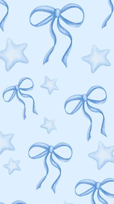 blue and white stars and bows on a light blue background with watercolor effect in the bottom right corner