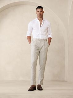 Arroyo Cotton-Linen Suit Pant | Banana Republic Wedding Guest Outfit Men, Wedding Guest Men, Linen Pants Suit, Beach Formal, Formal Wedding Attire, Casual Wedding Attire, Party Outfit Men, Rehearsal Dinner Outfits