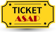 a yellow ticket with the word asap on it and stars around it in red