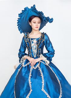 Blue 18th Century Rococo Baroque Marie Antoinette Dresses Medieval Renaissance Historical Period Ball Gown     Condition: Brand New   Color:  As Picture   Material: Satins And Lace   Silhouette: Ball Gown   Sleeve Length: Full Sleeve   Dresses Length:Floor-Length   Neckline: Square Collar   Decoration: Lace   Style: Vintage     Includes: Dress + Hat Dresses Medieval, Masquerade Party Dresses, Rococo Baroque, Marie Antoinette Dresses, Gothic Victorian Dresses, Southern Belle Dress, Baroque Dress, Full Sleeves Dress, Antoinette Dress