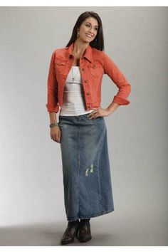 Western Wear Skirts for Women | ... Slit Stetson Ladies Collection- Summer Iii Skirts Urban Western Wear Early 2000 Fashion, Urban Western, Casual Denim Skirt, Long Skirt Summer, Long Denim Skirt, Jeans Outfit Casual, Boating Outfit, Skirts For Women