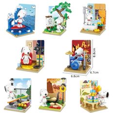 the various wooden toys are shown in different positions