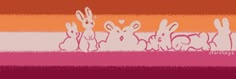 some rabbits are standing in front of an orange and pink background