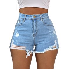 PRICES MAY VARY. Button closure 65%Cotton/32%Polyester/3%Spandex Shorts for women casual summer, fashion cute cut 。lightweight stretchy denim fabric,super comfy to wear in the hot summeroff shorts,zipper fly, without pockets, button closure. Fashion Ripped Hole Look,Slim Fit and Cute,You Can Wear Woman Denim Shorts to club, School, Outdoor,Dating, etc .Perfert For Summer Daily Wear . Sizes:S(waist:26.77",hip:33.85"),M(waist:28.34",hip:35.43"),L(waist:29.92",hip:37.00" ),XL (waist:31.49",hip:38.5 Rome Outfits, High Waist Jean Shorts, Cute Jean Shorts, Casual Outfits For Teens, Amazon Clothes, Shorts Fashion, High Waisted Jean Shorts, Spandex Shorts