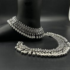 Name of product: 925 Sterling Silver Bride Anklet Weight: 135.50grams. Length: 26 centimeters  FREE EXPRESS SHIPPING -----Feedback::- A satisfied customer is our top priority and your feedback forms the backbone of our success. Don't forget to give positive feedback along with good ratings. Thank You Festive Silver Anklets With Oxidized Finish, Festive Silver Oxidized Anklets, Silver Wedding Anklets With Oxidized Finish, Adjustable Silver Anklets For Festive Season, Festive Adjustable Silver Anklets, Festive Silver Adjustable Anklets, Oxidized Metal Anklets, Silver Bracelets With Latkans As Gift, Festive Sterling Silver Anklets With Silver Beads