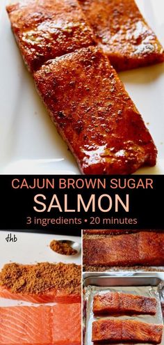 Cajun Brown Sugar Salmonsweet and spicy glazed salmon with just three ingredients and ready in 20 minutesan easy and healthy weeknight dinnerthehungrybluebird cajunbrownsugarsalmon cajun brownsugar salmon salmonrecipes seafood easydinner Cajun Salmon Recipes Baked, Brown Sugar Salmon Recipes, Salmon Recipe Oven, Sweet Spicy Salmon, Sweet And Spicy Salmon, Salmon Recipes Brown Sugar, Brown Sugar Salmon, Butter Salmon