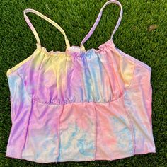 Brand New Crop Top Size S Cheap Multicolor Y2k Crop Top, Y2k Pink Cotton Crop Top, Multicolor Cropped Hippie Crop Top, Mermaid Crop Top, Pink Cropped Tank Top With Built-in Bra, Pastel Goth Crop Top, New Crop Top, Dream Wardrobe, Crop Top