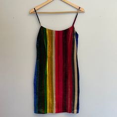 Brand New. Never Worn, Tags Still Attached. Retail $395. Fabric: Velvet, Rainbow Stripes Mini Dress Cut Hidden Zip At Back Shell: 82% Viscose/18% Silk Lining: 100% Polyester Dry Clean Made In The Usa Fabric From Italy Upcycle Design, Pleated Halter Dress, Silk Georgette Dress, Milly Dresses, Italian Dress, Milly Dress, Fantasy Wardrobe, Mini Tank Dress, Mini Slip