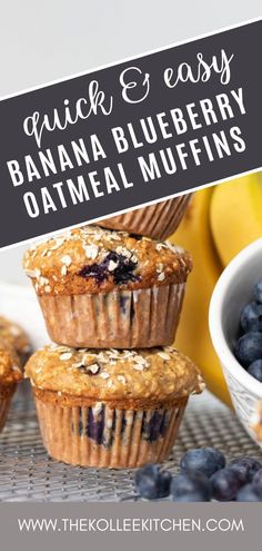 quick and easy banana blueberry oatmeal muffins with text overlay