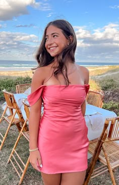 Pink Off Shoulder Satin Mini Dress

How to style:
Our Zoella pink mini is the fun and classy fit you've been looking for! Perfect for your next date night () or sunset drinks with the girls, this gorgeous dress adds a touch of class to any occasion! Compliment the off shoulder neckline with a stunning necklace () and throw on some heels () for an elegant look.

Features:


  
 * Mini length
 
 * Off the shoulder style
 
 * Invisible side zip
 
 * Grip on inner bust
 
 * Fully lined
 
 * Lightwei Fancy Mini Dresses Cocktail, Cute Brunch Dresses, Hoco Court Dresses, Pink Silk Dress Short, Off The Shoulder Hoco Dress, Pink Hoco Dress Short, Senior Homecoming Dress, Hot Pink Hoco Dress, Tight Short Dress