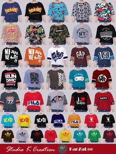 an image of many different t - shirts for the male character in this video game