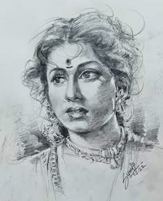 a pencil drawing of a woman's face