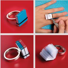 four pictures of different types of paper and scissors with the words, how to make an origami ring