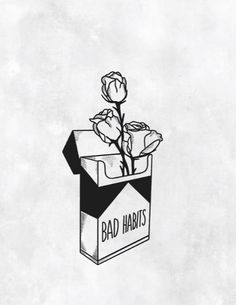 a black and white drawing of a flower in a box with the words bad hearts on it