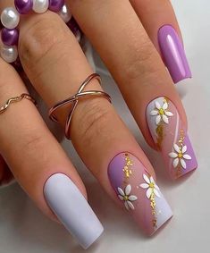 Pointed Nails, Colorful Nails, Manicure E Pedicure, Purple Nails, Artificial Nails, Flower Nails, Cute Acrylic Nails, Nail Arts, Nail Polishes