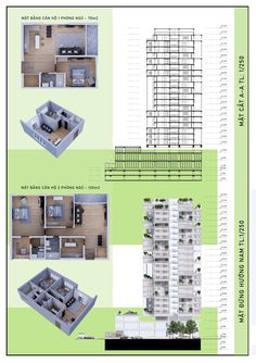 three different views of the same building and floor plan for each apartment in this project