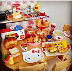 a table with hello kitty food on it