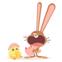 a cartoon bunny with an egg next to it's face and another character in the background