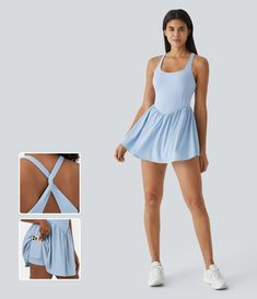 Women’s Breezeful™ Backless Corset 2-in-1 Pocket Mini Quick Dry Flowy Pickleball Active Dress - Halara Bev Cart, Backless Corset, Flowy Dress Casual, Light Blue Mini Dress, Angel Falls, Active Dress, Athletic Dress, Bleach Wash, Blue Mini Dress