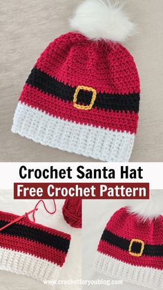 Crochet Santa Hat Free Pattern - Crochet For You Crochet Kids Santa Hat Pattern, Diy Christmas Hats, Snowman Hats