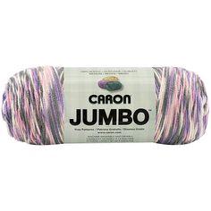 the yarn is multicolored and has purple, pink, and white stripes on it