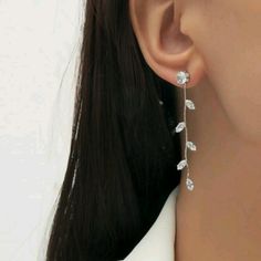 New Beautifully Delicate Silver Zirconia Earrings. Silver Earrings Prom, Silver Prom Jewelry, Formal Jewelry, Prom Accessories, Formal Accessories, Prom Earrings, Prom Jewelry, Leaf Jewelry, Leaf Decor