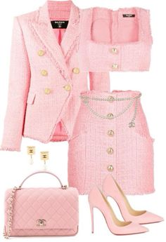 Chanel Chic Outfit, Pink Yellow And Blue Outfit, Chanel Look Outfit, Black And Pink Barbie Outfit, Cute Fashion Outfits Girly, Zara Clothes Aesthetic, Chanel Pink Outfit, Pink Outfits Dress, Cute Barbie Outfits Style