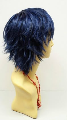 Blue Cosplay Wig, Short Messy Haircuts, Color Anime, Blue Cosplay, Short Shaggy Haircuts, Androgynous Hair