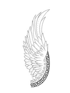 a drawing of an angel wing with greek writing on it