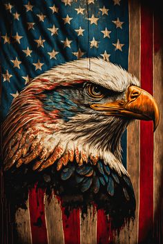 an eagle with the american flag painted on it