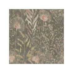 an image of flowers and plants on a wallpapered background in shades of green, pink