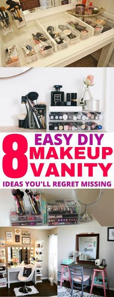 EASY DIY Makeup Vanity ideas that you need! These ideas are sure to help you with your makeup organization. Makeup Organizer Ideas Small Spaces, Diy Makeup Organizer Ideas, Diy Makeup Desk, Vanity Organization Diy, Makeup Organizer Ideas, Makeup Vanity Ideas, Hanging Makeup Organizer, Diy Makeup Organizer, Easy Diy Makeup