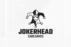 the joker head card games logo is shown in black and white, with an image of a