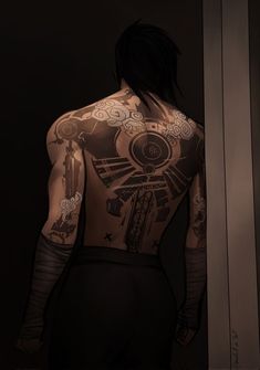 the back of a man with tattoos on his body