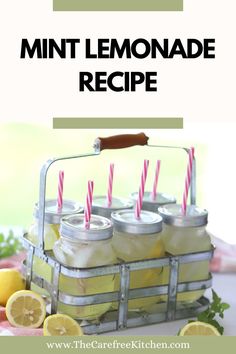 lemonade recipe in mason jars with pink and white striped straws