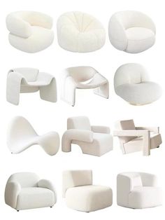 white chairs and couches are arranged in different positions, including one with an arm rest