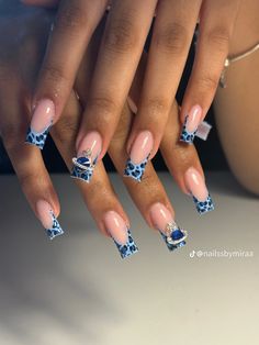 Blue And Grey Nails Designs, Blue Hello Kitty Nails, Blue Zebra Nails, Blue Leopard Nails, Bape Nails, Duck Nails Short, Gel Nails Shape, Angel Nails, Tooth Gems